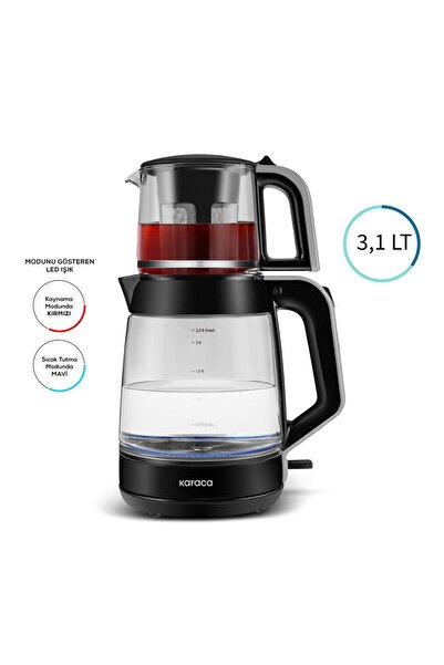 Karaca 2 in1 3,1 LT Cam Çay Ve Su Isıtıcı Makinesi Space Gray 1900W