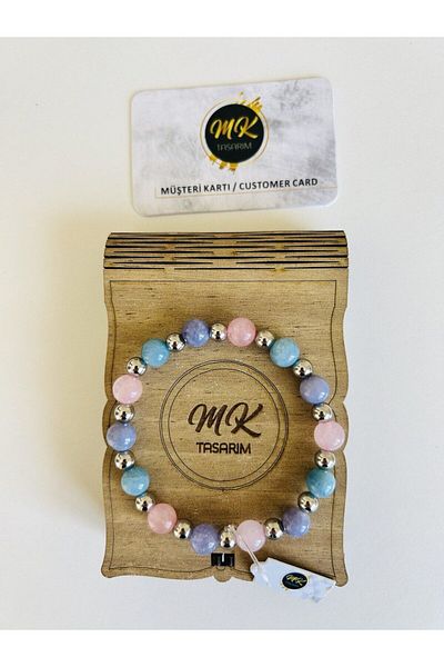 MK tasarım REAL BLUE PURPLE PINK QUARTZ STONE BRACELET MK.016.008