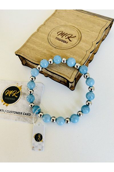 MK tasarım REAL BLUE QUARTZ STONE BRACELET| IN THE SPECIAL BOX| CUSTOMER CARD| MK.016.006