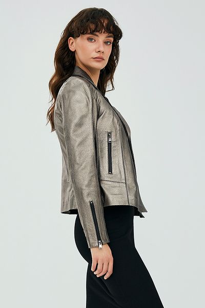 Derimod Kiara Women's Silver Biker Leather Jacket