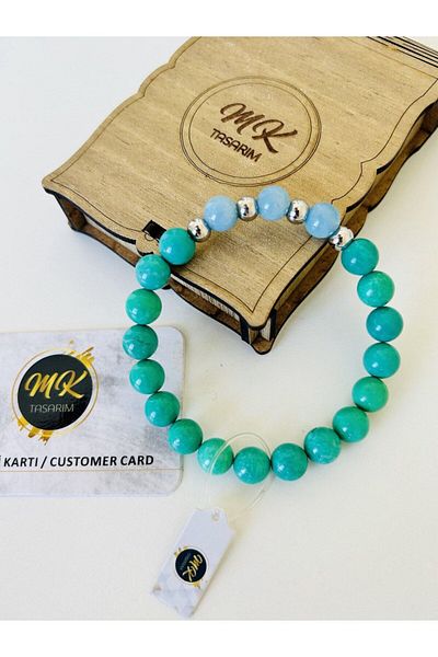 MK tasarım REAL TURQUOISE - BLUE QUARTZ STONE BRACELET| IN SPECIAL BOX| CUSTOMER WITH CARD MK.014.004
