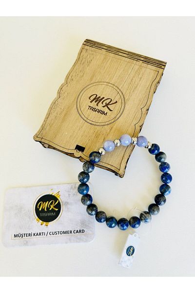 MK tasarım REAL LAPIS LAZULİ - PURPLE QUARTZ STONE BRACELET| IN SPECIAL BOX| CUSTOMER WITH CARD MK.011.002