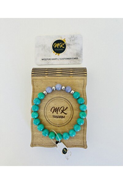 MK tasarım تركواز حقيقي - سوار من حجر الكوارتز الأرجواني| في صندوق خاص| بطاقة...
