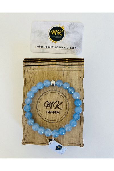 MK tasarım REAL BLUE AGATE STONE BRACELET| IN SPECIAL BOX| CUSTOMER WITH CARD MK.009.001