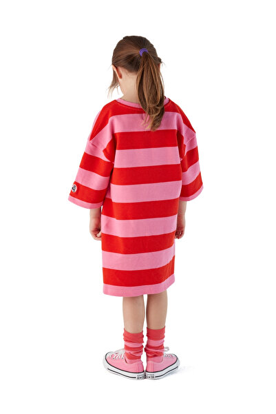zoi zebra KIRMIZI PEMBE SWEAT ELBİSE