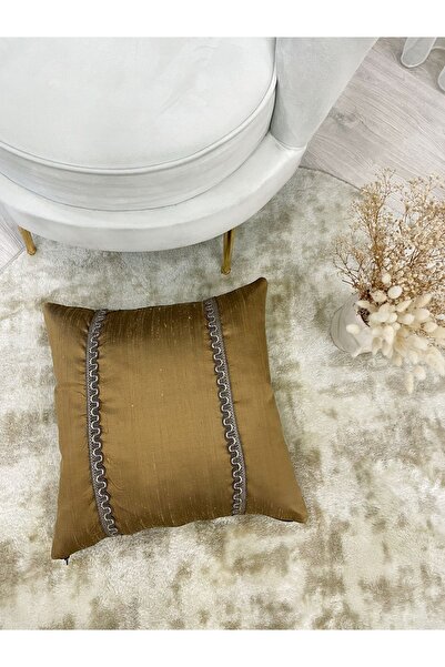 Brillant İthal Ipek (SİLK) Kırlent Yastık Kılıfı Kordonlu (45X45) (GoldRengi)