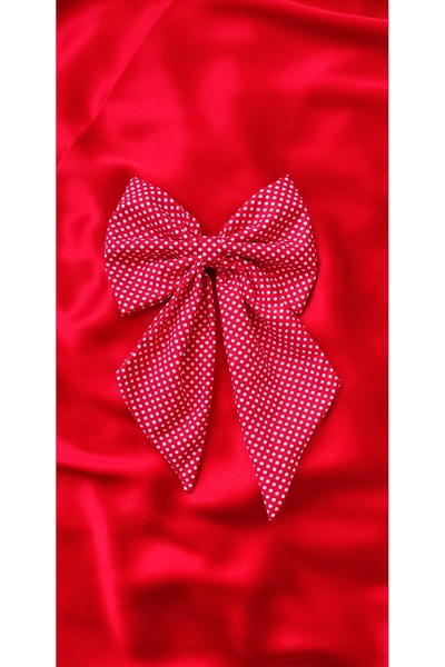 LO ADORO Κόκκινο λευκό πουά με μακρύ φιόγκο με αγκράφα