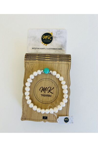 REAL PEARL-TURQUOISE STONE BRACELET | IN SPECIAL BOX | MK.010.002 WITH CUSTOMER CARD
