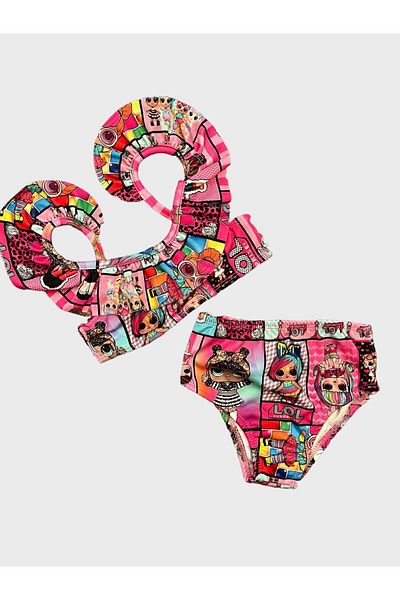 ALİŞ KİDS Pink Lol Patterned High Waist Ruffled Girl's Bikini Set