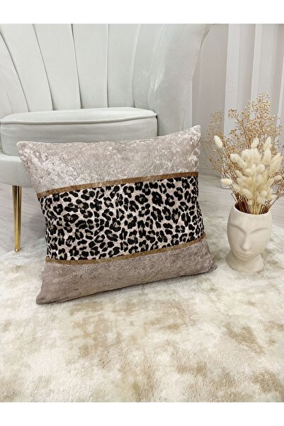 Brillant Leopar Desenli Kadife Kırlent Kılıfı  - 45x45