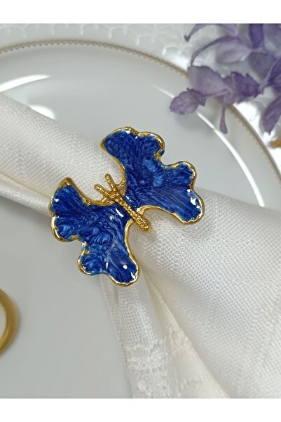 Aksesuar 6 bucăți Blue Butterfly Six - Inel emailat pentru șervețel, placat c...