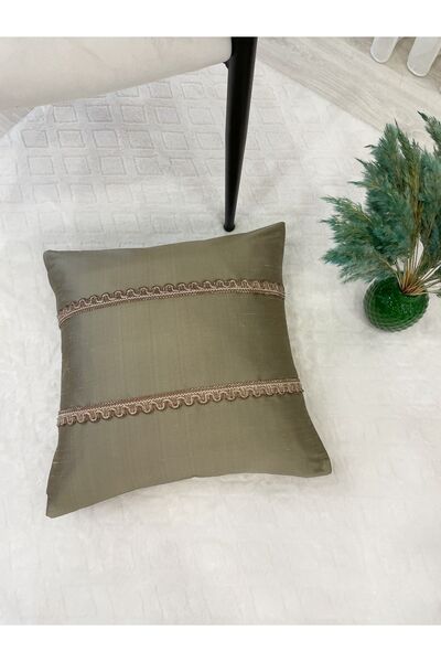 Brillant İthal Ipek (SİLK) Kırlent Yastık Kılıfı Kordonlu (45X45) (VİZON KAHV...
