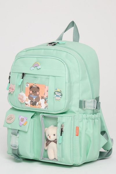 Roxbros Geantă de școală în stil coreean Kawaii cu accesorii Rucsac pentru fete și băieți VERDE APA