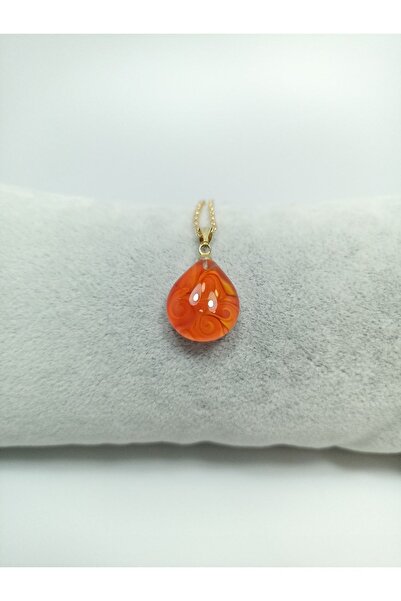Hanecambaz Turuncu Damla Kolye El Yapımı Murano Cam