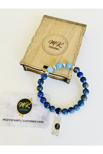 MK tasarım REAL LAPIS LAZULİ - BLUE QUARTZ STONE BRACELET| IN SPECIAL BOX| CUSTOMER WITH CARD MK.011.001