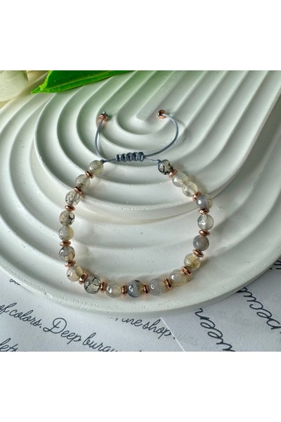 Elifsu Jewelry أساور قابلة للتعديل من حجر العقيق روتيلي مع تصميم تفاصيل القطع