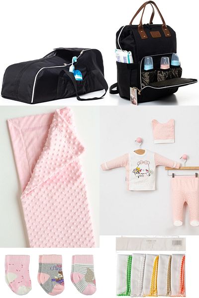 DERİNBEBE 6-Piece Baby Birth Set - Hospital Exit, Baby Care Backpack, Carrycot, Blanket, Socks, Wipes Set