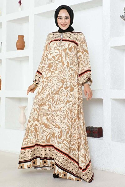 TESETTÜR MÜJDE MERVE Φόρεμα από βισκόζη βιζόν - Λεπτομέρεια με φούντα