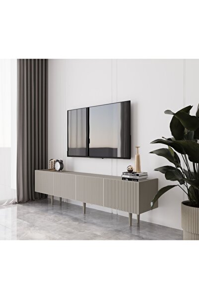enwood Capella Kumtaşı Rengi Mdf 4 Kapaklı Ahşap Ayaklı 180 Cm Tv Ünitesi