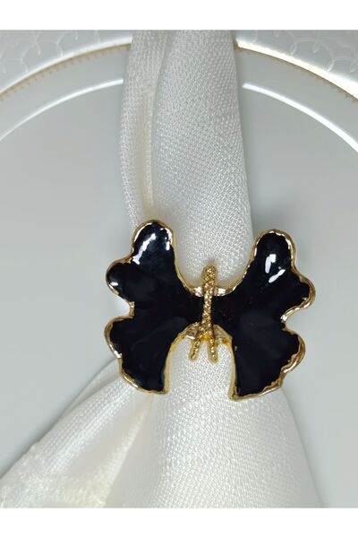 Aksesuar Set de 6 inele de șervețel cu inel placat cu aur emailat negru