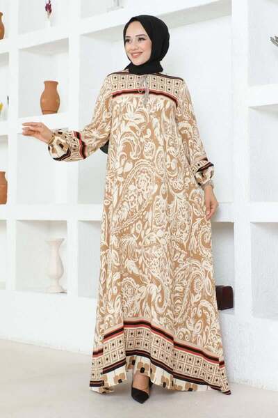 TESETTÜR MÜJDE MERVE Φόρεμα από βισκόζη βιζόν - Λεπτομέρεια με φούντα