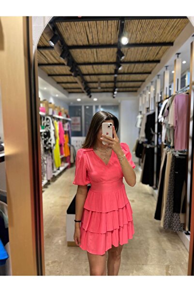 asse FIRFIRLI V YAKA VATKALI MİNİ ELBİSE NAR ÇİÇEĞİ