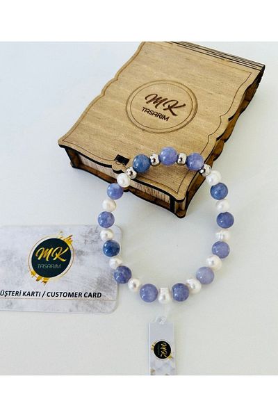 MK tasarım Real Pearl-purple Kuvras Stone Bracelet| Mktasarim in Special Box| Mktasarım Customer Card