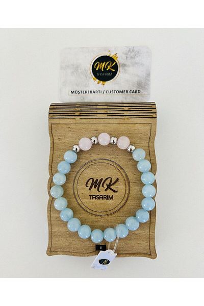 MK tasarım Real Blue Pink Quartz Stone Bracelet