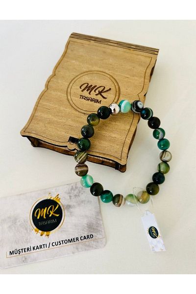 MK tasarım Real Green Banded Agate Bracelet||mktasarim in Special Box|custom with Customer Card