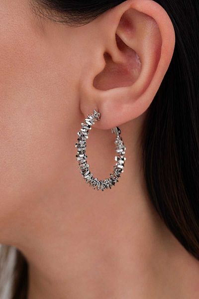 LUCİ LONTANE Silver Colored Sharp Line String Earrings