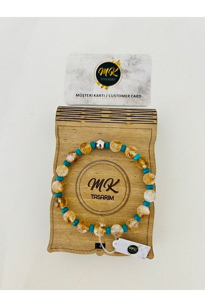 MK tasarım Real Citrine- Turquoise Stone Bracelet| Mktasarim in Special Box