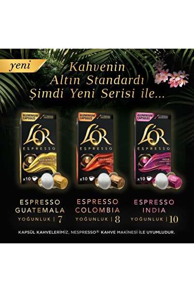 L'OR Espresso Origin Colombia Nespresso Uyumlu Alüminyum Kapsül Kahve 30'lu (10 x 3 paket)