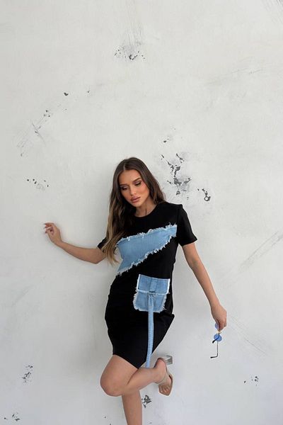 Ded COLLECTION Rochie de damă de denim, neagră, la tendință
