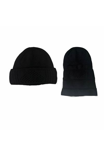 Motiva Autumn Winter Knitwear Knit Black Beret Full Snow Mask 2 in 1