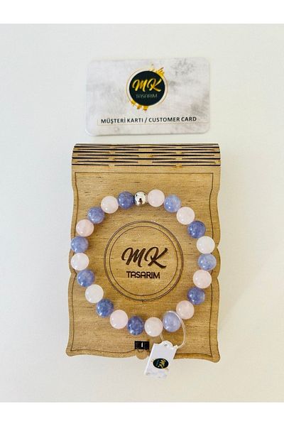 MK tasarım Pink And Real Blue Quartz Stone Bracelet in Special Box