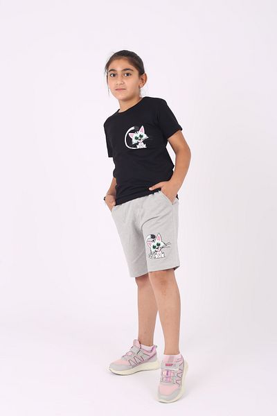 Çiggo Kids Set 100% bumbac cu gât cu imprimeu pentru pisici pentru fete - Set de jos și de sus