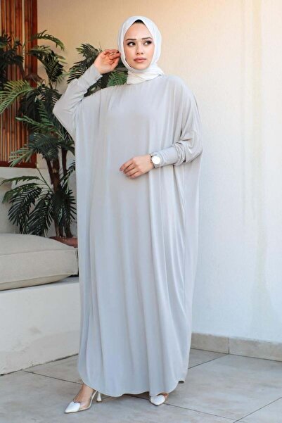 TESETTÜR MÜJDE MERVE Φαρδύ φόρεμα με μανίκια σε χρώμα πέτρας