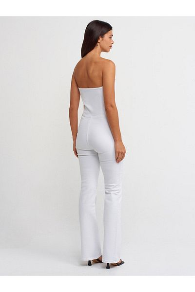 Dilvin 71314 Trägerloser weißer Flare-Denim-Overall – Weiß