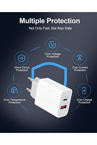 TEKNETSTORE Samsung Galaxy S24 / S24 Ultra Uyumlu Type-c ve Usb Hızlı Şarj Adaptörü 25w Beyaz