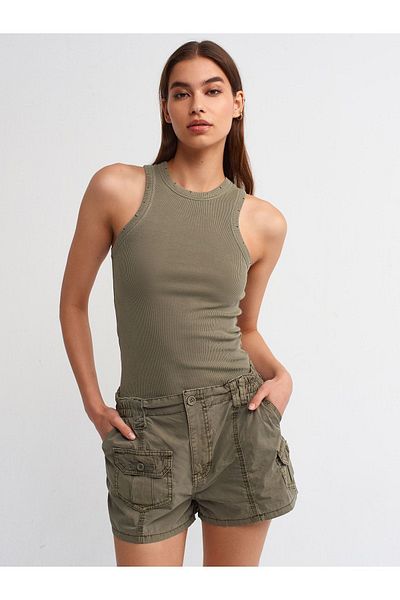 Dilvin 20652 Antique Sleeveless Top-Khaki
