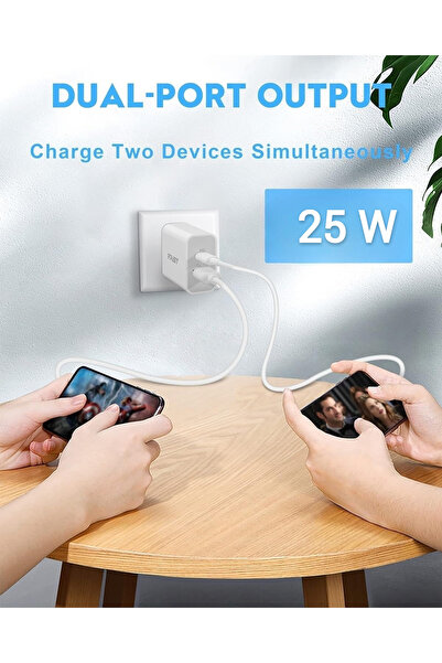TEKNETSTORE Samsung Galaxy A54 Ve A34 Usb ve Typ-c Çift Girişli 25w Hızlı Şarj Adaptörü Turbo Sarj