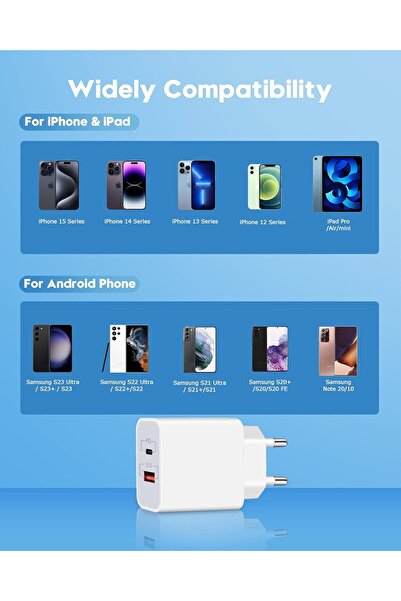 TEKNETSTORE Samsung Galaxy S24 / S24 Ultra Uyumlu Type-c ve Usb Hızlı Şarj Adaptörü 25w Beyaz