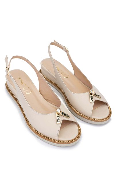Tamer Tanca Beige Colored Women's Genuine Leather Heeled Sandals