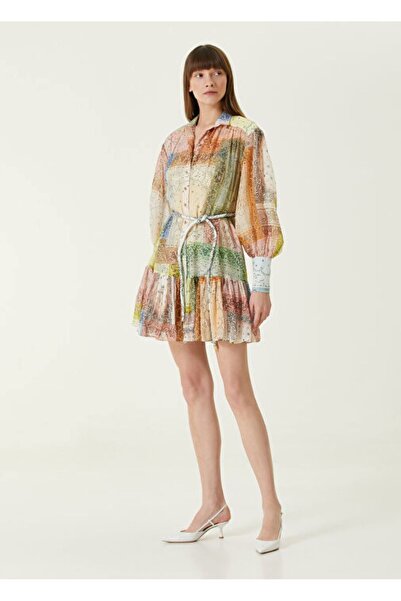 Çnru PATCHWORK DESENLİ, ÖNDEN DÜĞME KAPAMALI, BELDEN KUŞAKLI, ÜNLÜ MARKANIN MUADİLİ, MİNİ GÖMLEK ELBİSE