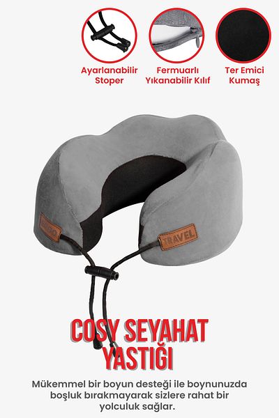 Viscofoam Cozy Orthopedic Travel Pillow with Visco Neck Support - Gray |   Ergo Travel