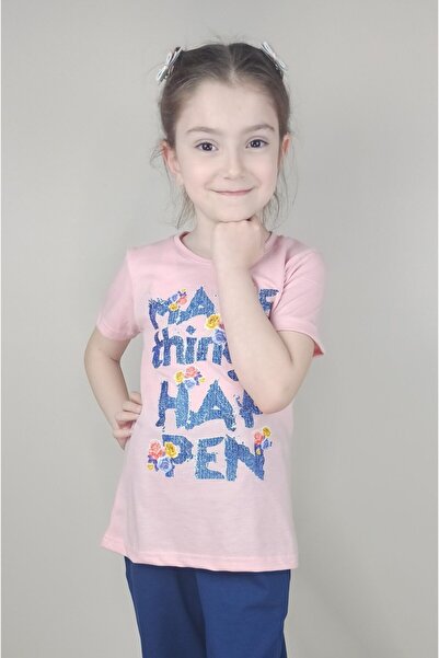 Bluence Tricou roz din bumbac pentru fete Garson