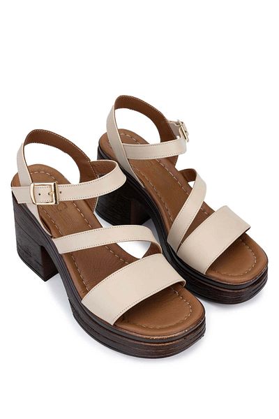 Tamer Tanca Beige Colored Women's Genuine Leather Heeled Sandals