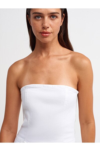 Dilvin 71314 Στράπλες White Flare Τζιν Ολόσωμη φόρμα-Λευκή