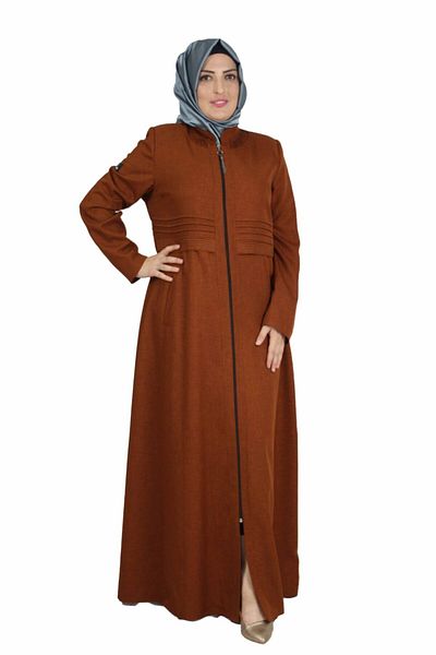 Bluence Γυναικείο μανδύα Hijab με φερμουάρ με λεπτομέρεια με κανέλα μπροστά