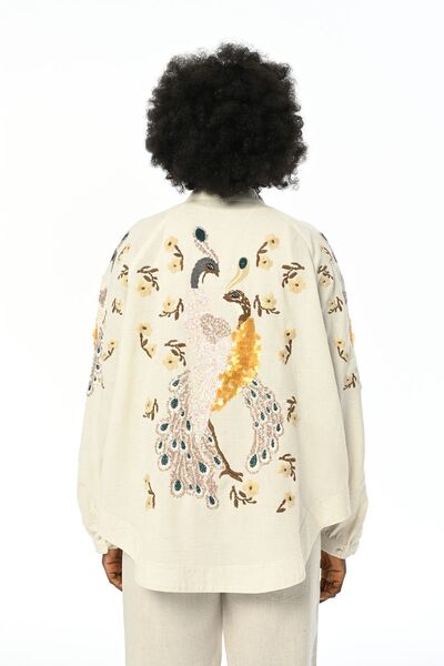 Orfeo Negro Serti and Sleeve Sequined Oversize Women's Kimono